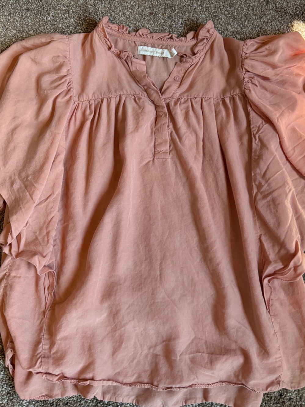 New Bishop + Young Camille Flutter Sleeve Blouse Dusty Pink Tencel Linen XS